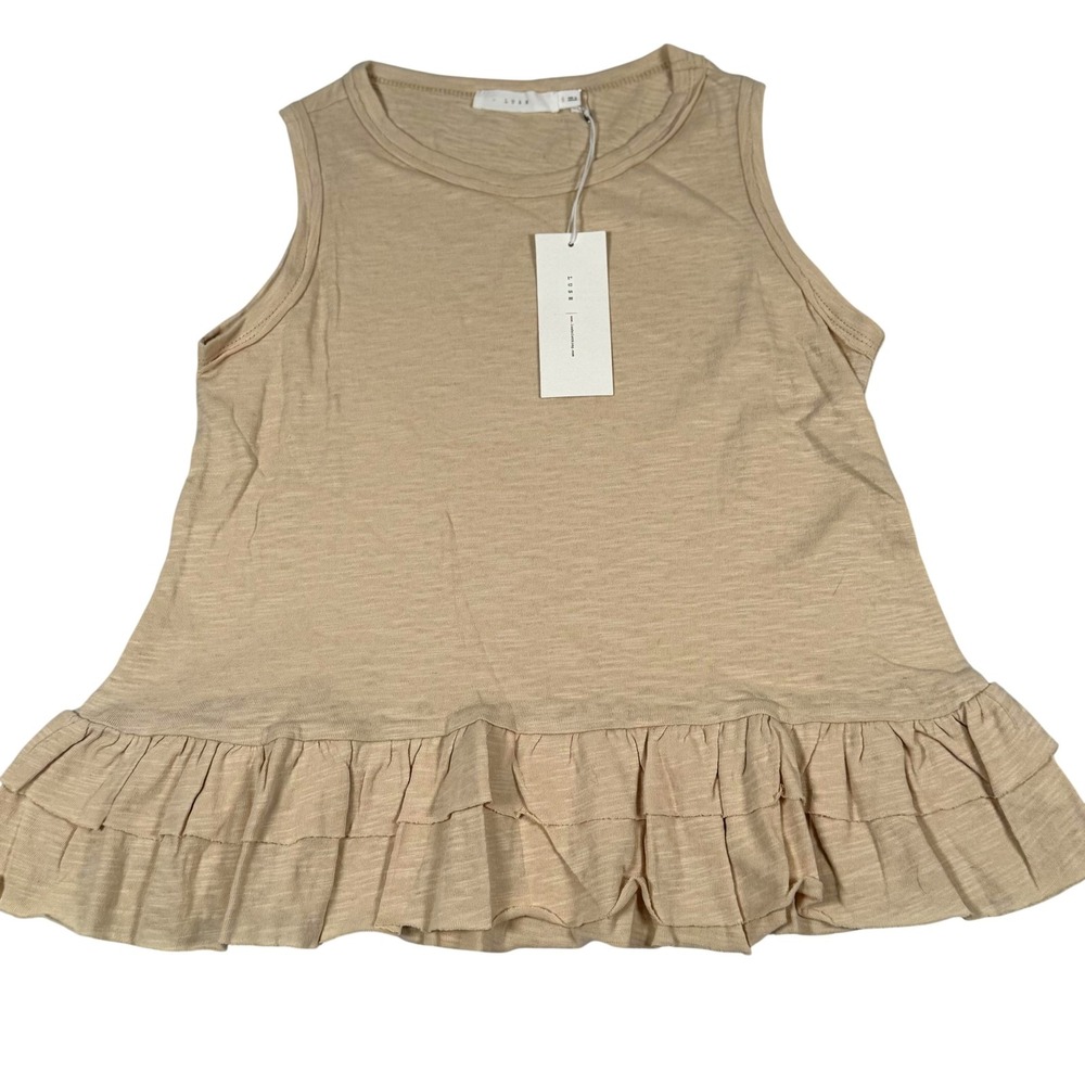 Lush Tank Top Womens Small Beige Ruffle‎ Hem Sleeveless Jersey Knit Neutral